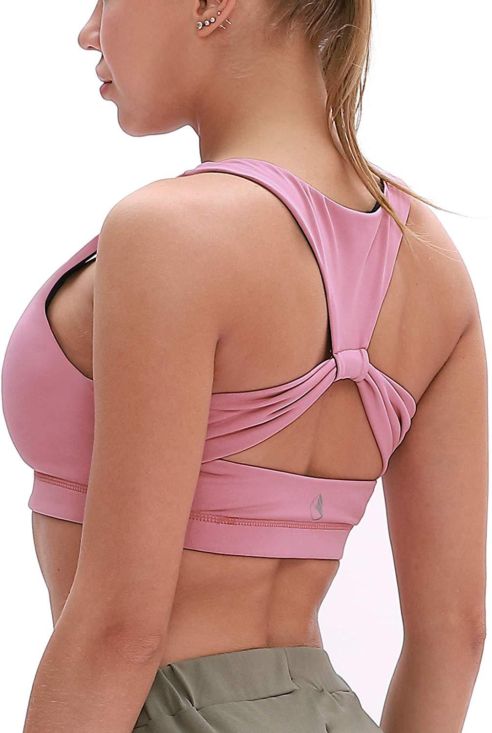 Price:$16.99 icyzone Workout Sports Bras for Women - Fitness Athletic Exercise Running Bra Yoga Tops (S, Cameo Pink) at Amazon Women’s Clothing store