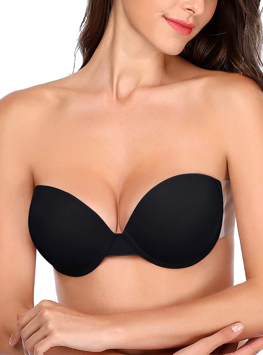 Price:$20.99 JOATEAY Women's Strapless Self Adhesive Bra Reusable Backless Sticky Push Up Bra Invisible (Black, Cup A) at Amazon Women’s Clothing store