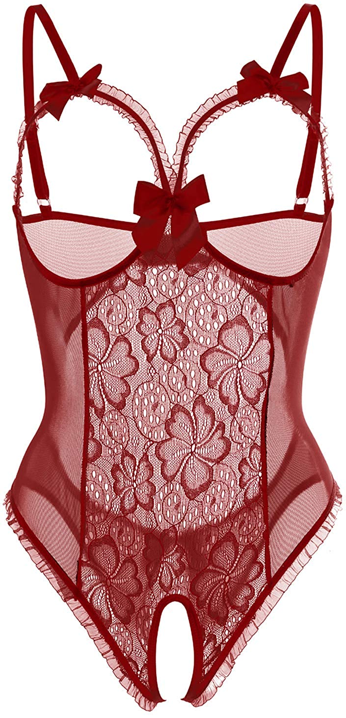 Price:$9.99 Women's Lingerie Teddy One Piece Lace Babydoll Bodysuit Nightie Plus Size S-3XL(Wine Red, S) at Amazon Women’s Clothing store