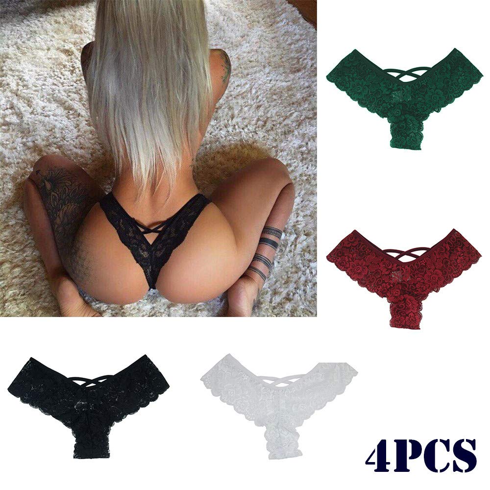 Price:$4.98    Sinwo 4PC Sexy Women Lace Lingerie Flowers Low Waist Underwear Panties G-String Thongs Briefs  Clothing