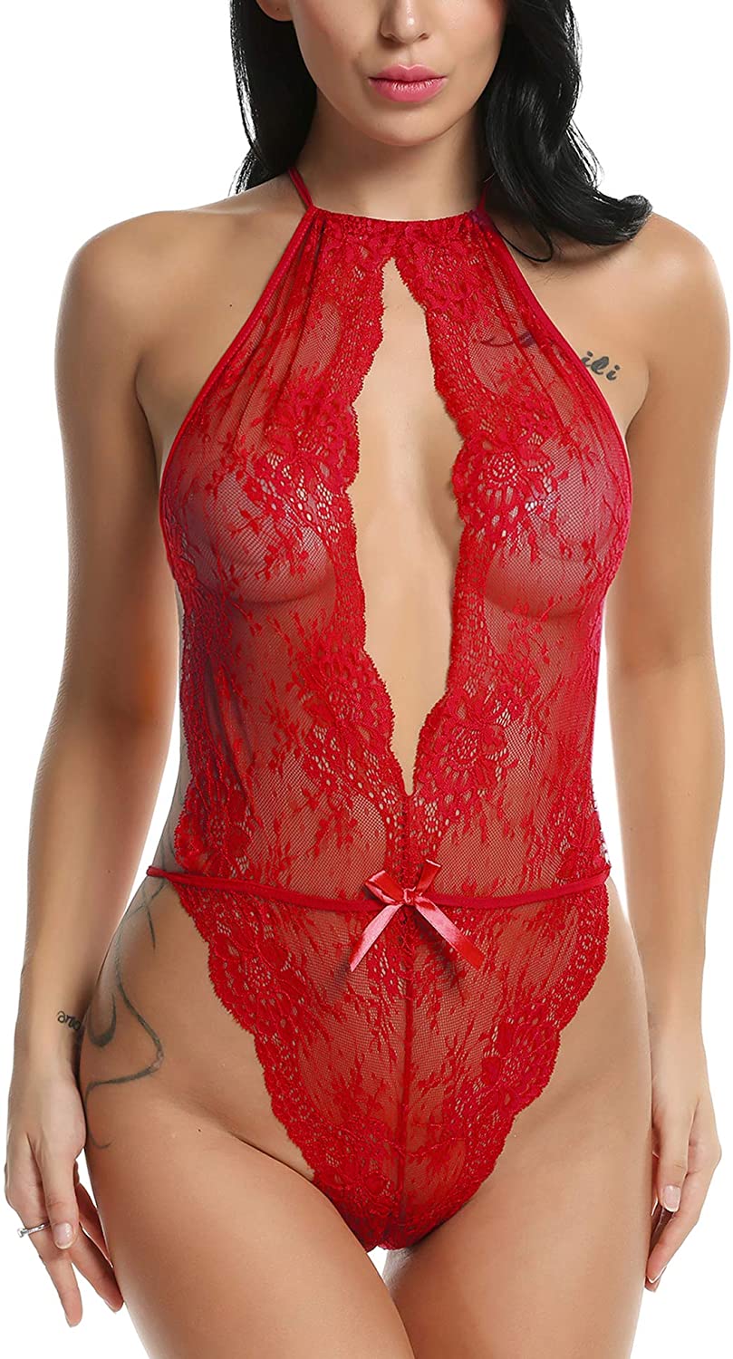 Price:$9.99    Avidlove Lingerie for Women Teddy One Piece Lace Babydoll Bodysuit  Clothing