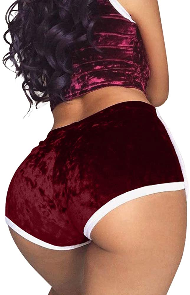 Price:$12.99 TOB Women's Sexy Drawstring Velvet Outfits High Waist Club Mini Shorts at Amazon Women’s Clothing store