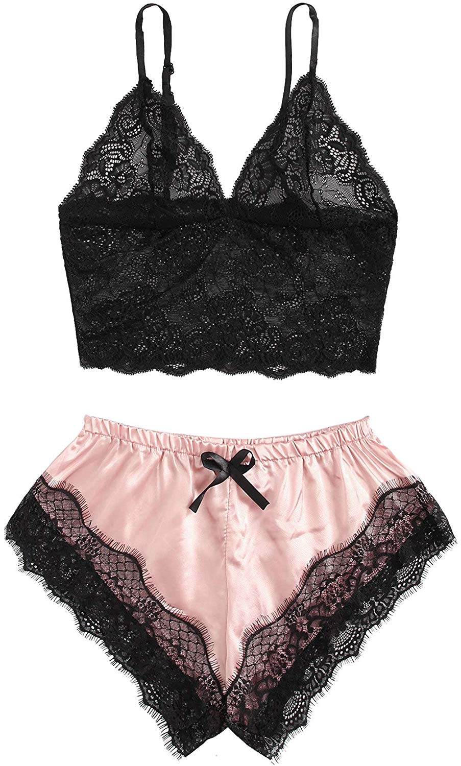 Price:$15.99 SweatyRocks Women's Lace Cami Top with Shorts with Panties 2 Piece Set Sexy Lingerie Pajama Set at Amazon Women’s Clothing store