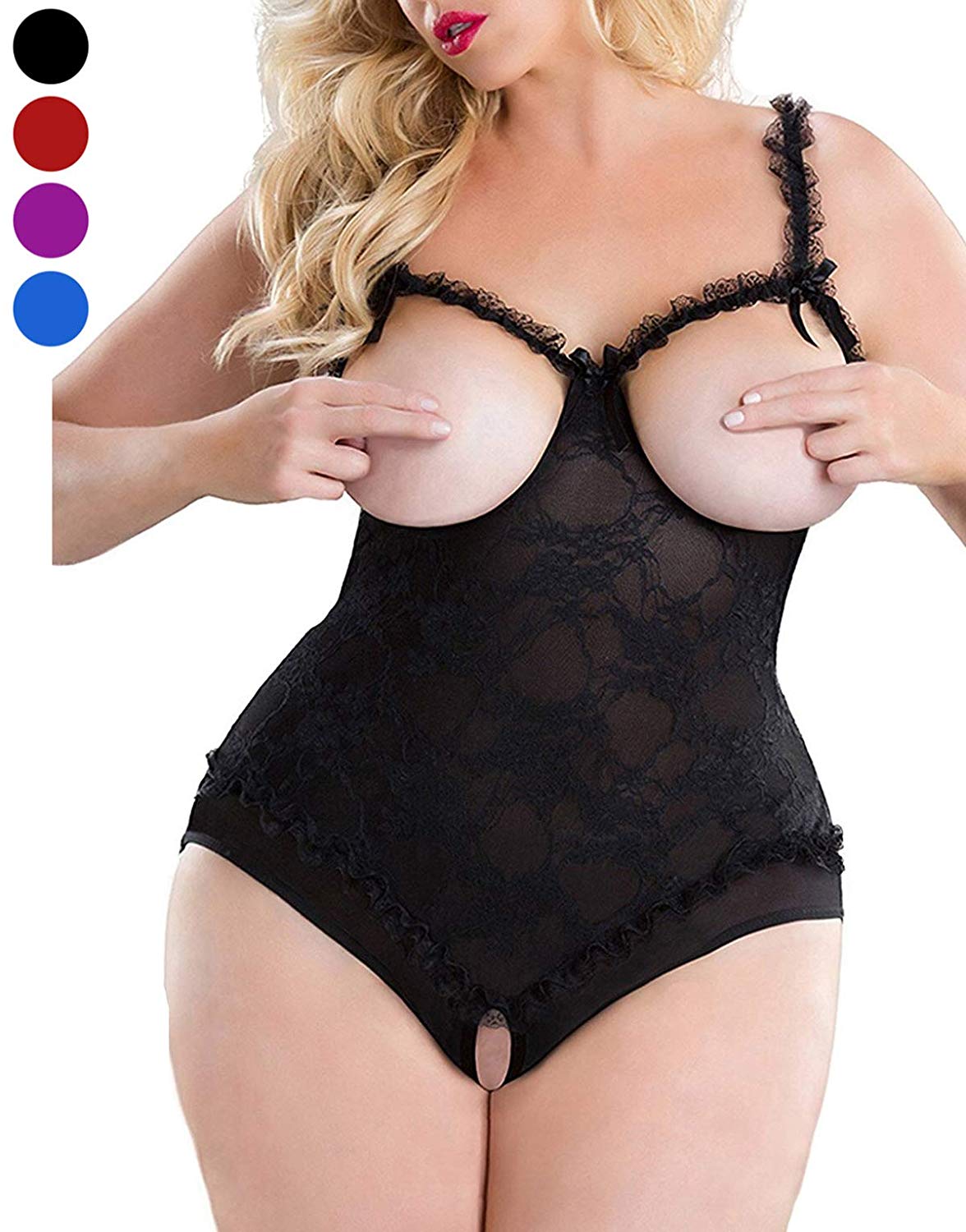 Price:$7.99    ALOECDYV Women Sexy Lingerie Nightwear - One-Piece Bodysuit Nightie Plus Size, Black  Clothing