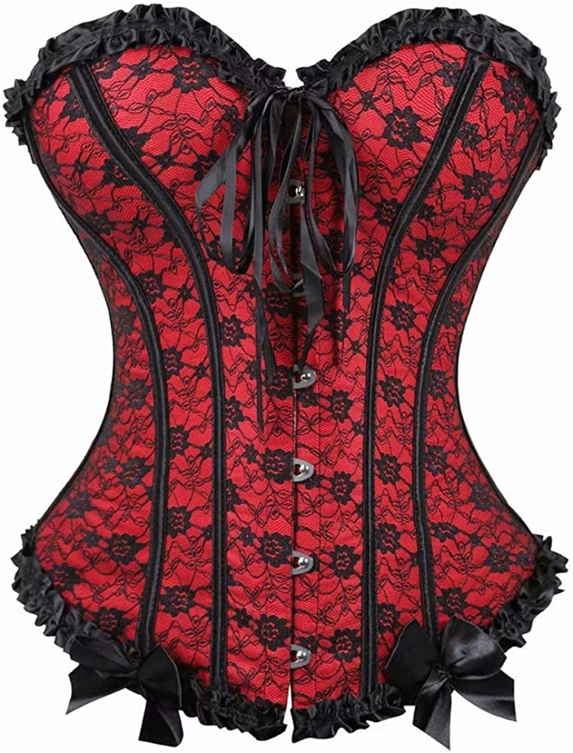 Price:$9.99    Corsets for Women Costume Lingerie Bustier Top Satin Floral Lace up Trim Plus Size  Clothing