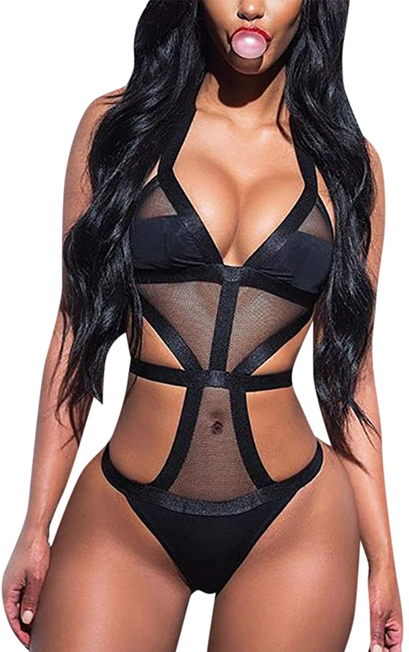 Price:$3.59    Sunday88 Women Lace Lingerie Set with Garter Belts Bralette Bra and Panty Set Lace Teddy Babydoll Bodysuit  Clothing