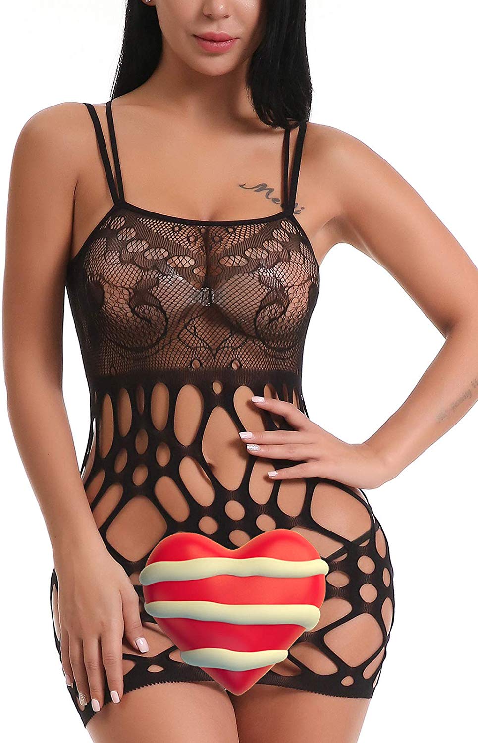 Price:$7.99    FasiCat Women's Mesh Lingerie Fishnet Babydoll Mini Dress Free Size Sleepwear Bodysuit, Black13, One Size  Clothing