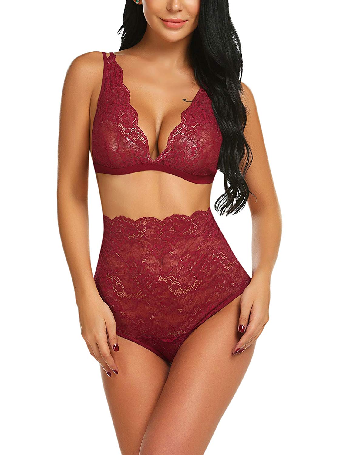 Price:$14.99    Avidlove Sexy Lingerie for Women High Waist Bra and Panty Set Strappy Babydoll Bodysuit  Clothing