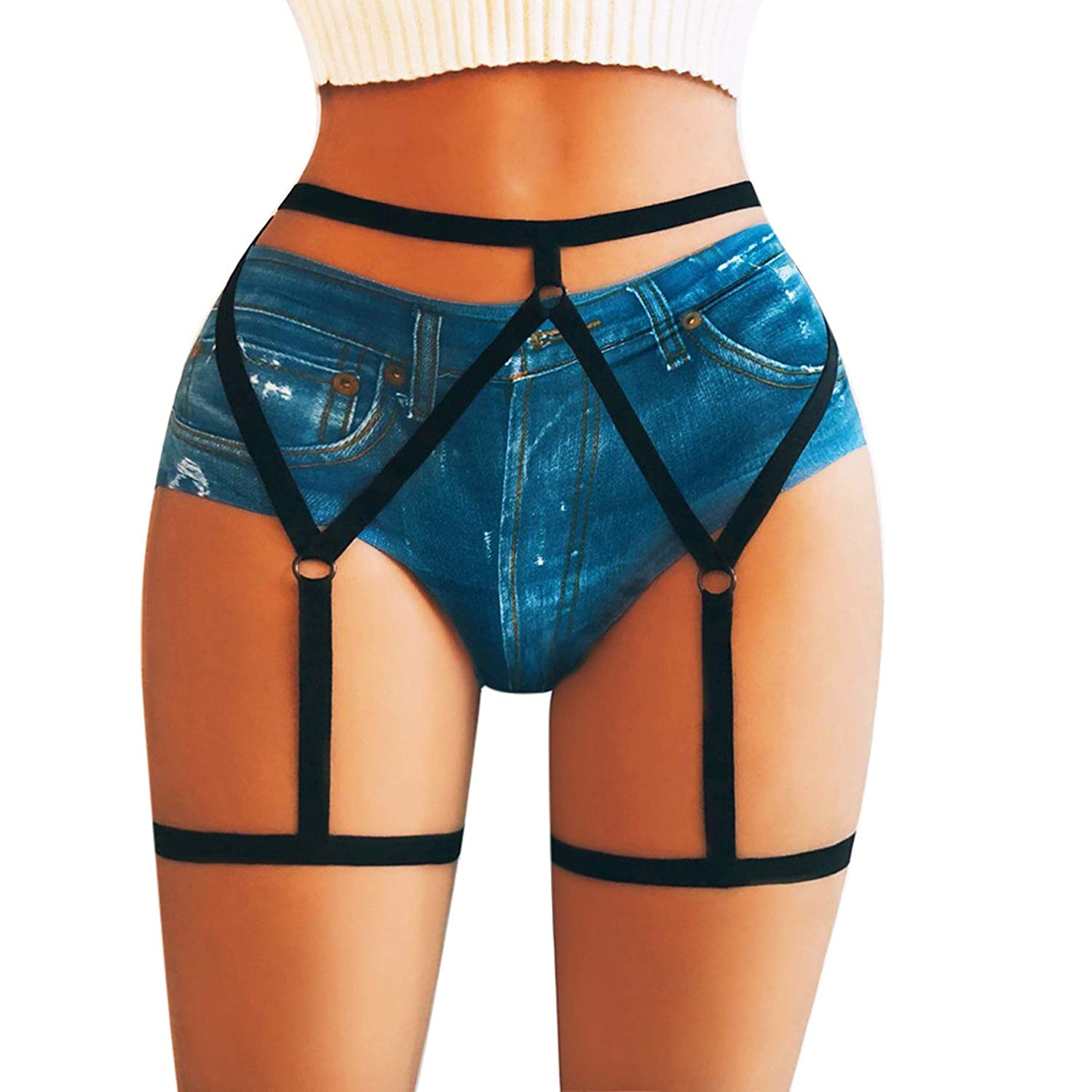 Price:$3.99    Fanteecy Leg Garter Harness Belt Elastic Goth Black Strappy Tops Plus Size Underwear Lingerie for Women  Clothing