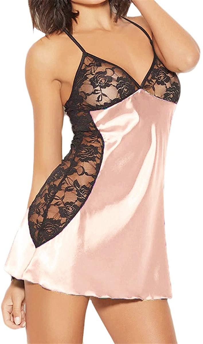 Price:$0.34    ZoePets Women Plus Size Babydoll Lace Stian Silks Patchwork Lingerie Side Floral Lace Sleep Dress (Beige, 4XL)  Clothing