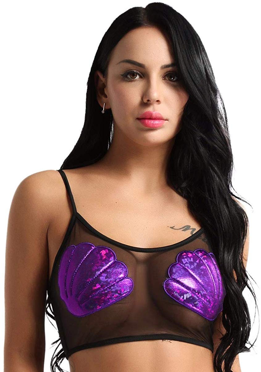 Price:$2.99    CHICTRY Women's Mesh Sheer Bra Top Bustier See Through Tank Top Vest Blouse Spaghetti Shell Vest Black Small  Clothing