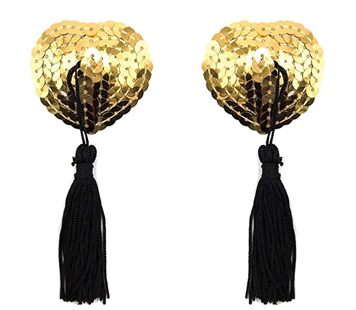 Price:$7.98 Senchanting Reusable Silicone Sequin Adhesive Nipple Cover Pasties Bra with Tassel(Gold) at Amazon Women’s Clothing store