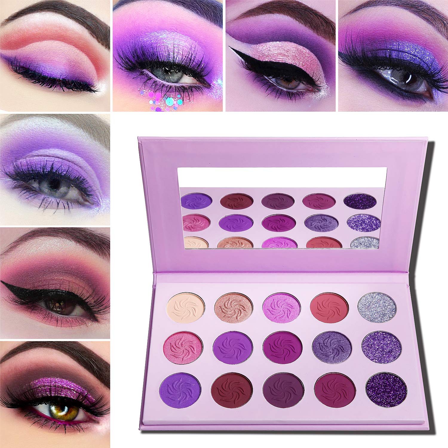 Price:$9.99     Makeup Palettes Eyeshadow Matte and Glitter, Afflano Professional Highly Pigmented 15 Color, Dream Purple Pink Dark Red Violet Cute Bright Shimmer Small Travel Eyeshadow Pallet Cosmetic for Girls Women   Beauty