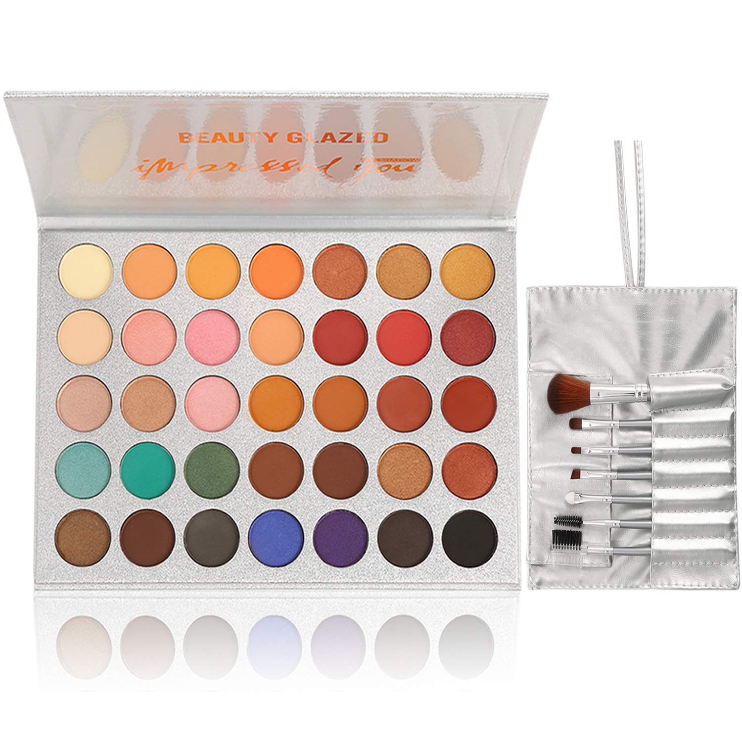 Price:$9.99     Beauty Glazed Eyeshadow Palette and Makeup Brushes, Matte Shimmer Eye Shadow Pallete Waterproof Powder Natural Pigmented Nude Naked Smokey Professional Cosmetic Set (35 Colors + 7 PCS)   Beauty