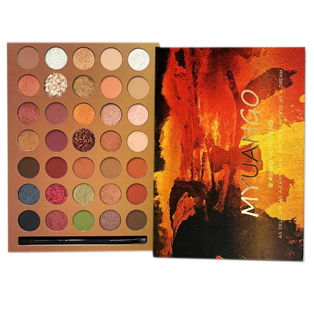 Price:$9.88     MYUANGO Makeup Palette Eyeshadow Highlighter Bronze Metallic Glitters Diamond Matte Shimmers Natural Shades High Pigmented with Eyeshadow Brush Tool Kit Easy to Blend (35 colors)   Beauty