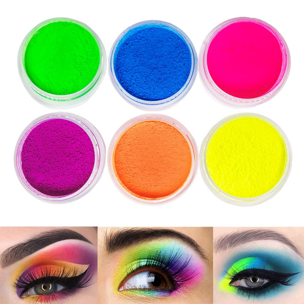 Price:$12.91     Neon Pigment Eyeshadow Powder, FindinBeauty 6 Mixed Bright True Colors Eye Shadow Pigments Fluorescent Matte Mica Dye Colorant Neon Makeup Set (6NE)   Beauty