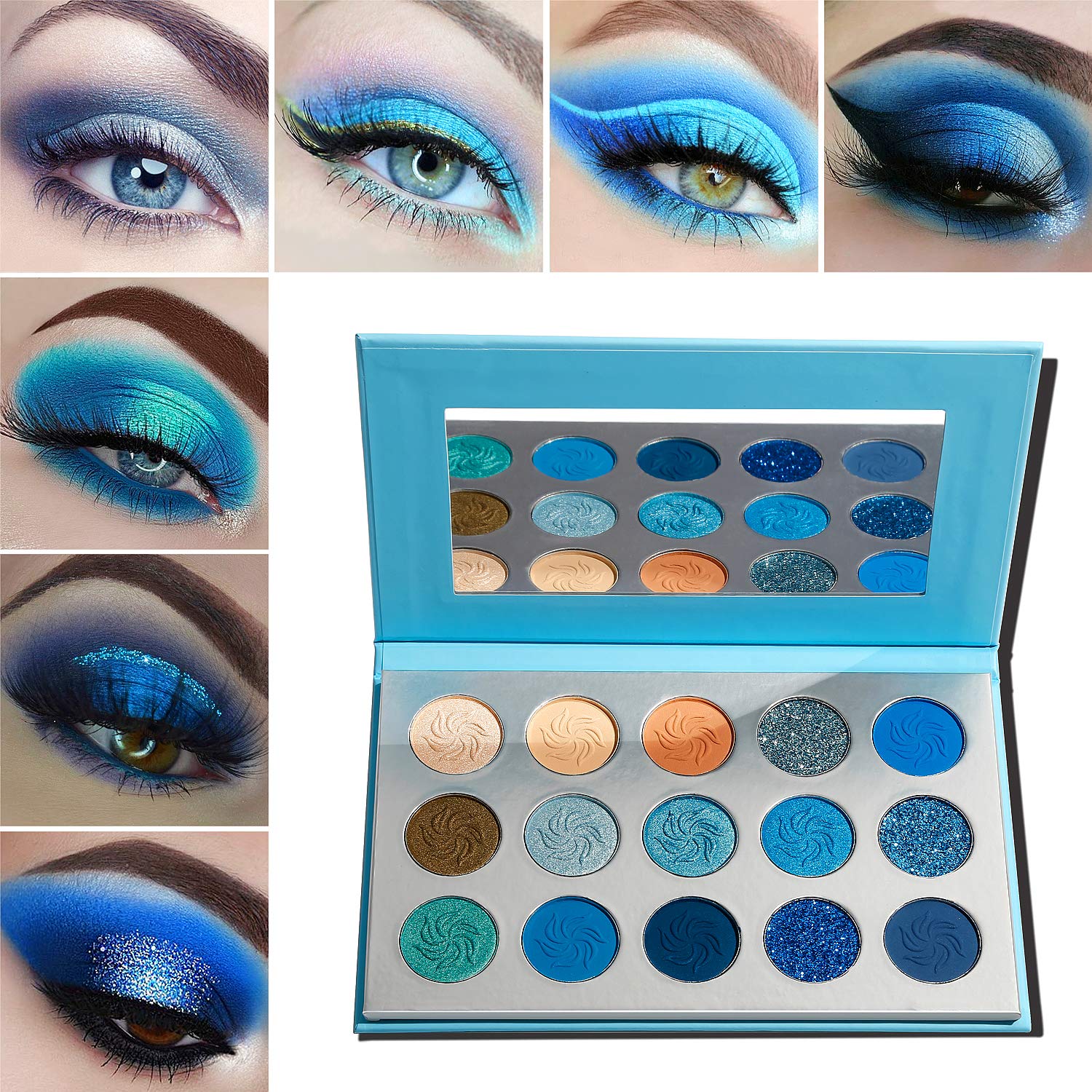 Price:$9.99     Blue Eyeshadow Palette Makeup, Afflano Pro Matte Glitter Highly Pigmented Waterproof Palette Eyeshadow, Nude Silver Grey Smoky Soft Glam Shimmery Metallic Bright Cute Shiny Girls Vegan Eyeshadow Set   Beauty