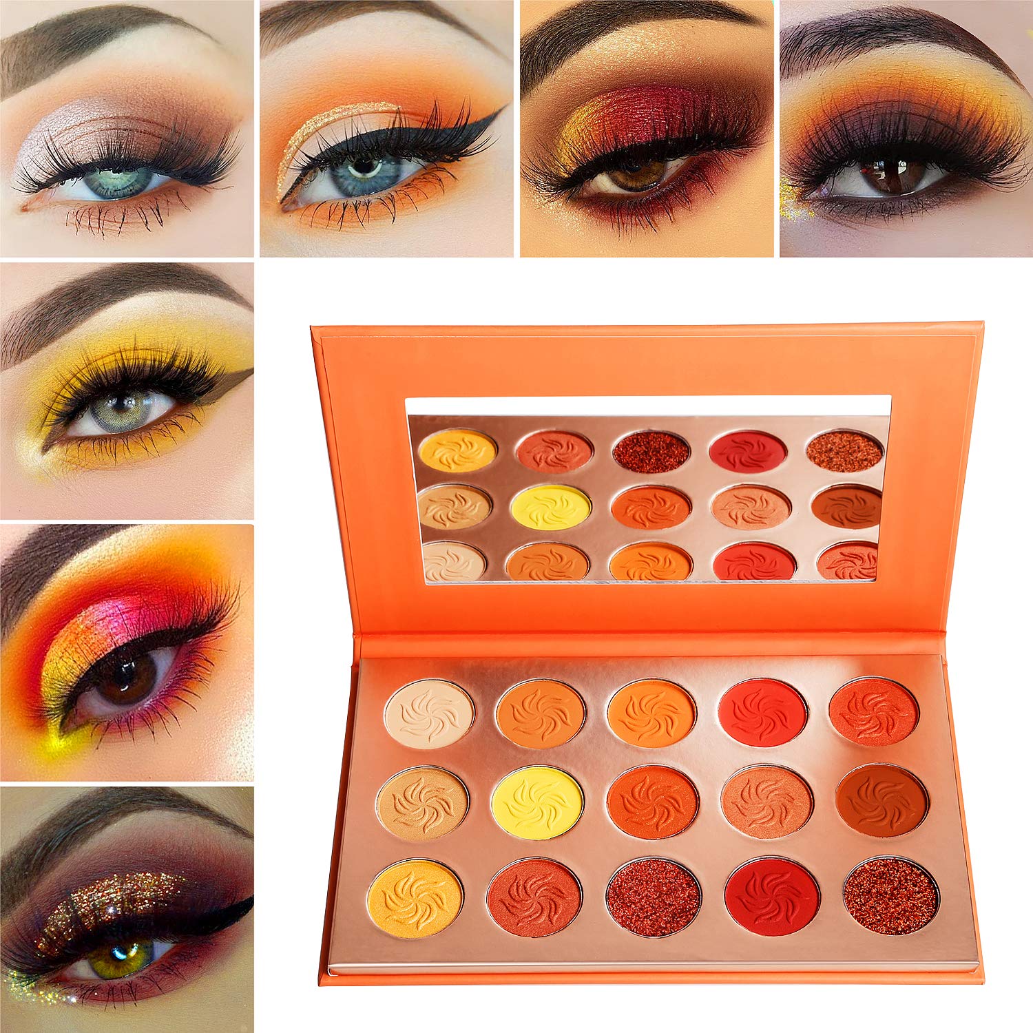 Price:$9.99     Red Orange Eyeshadow Palette Sunset 15 Color, Afflano Pro Highly Pigmented Glam Fall Eye Shadow Makeup Palettes, Nudetude Neutral Brown Yellow Gold Warm, Matte Glitter Shimmer Metallic Eyeshadow Pallet   Beauty