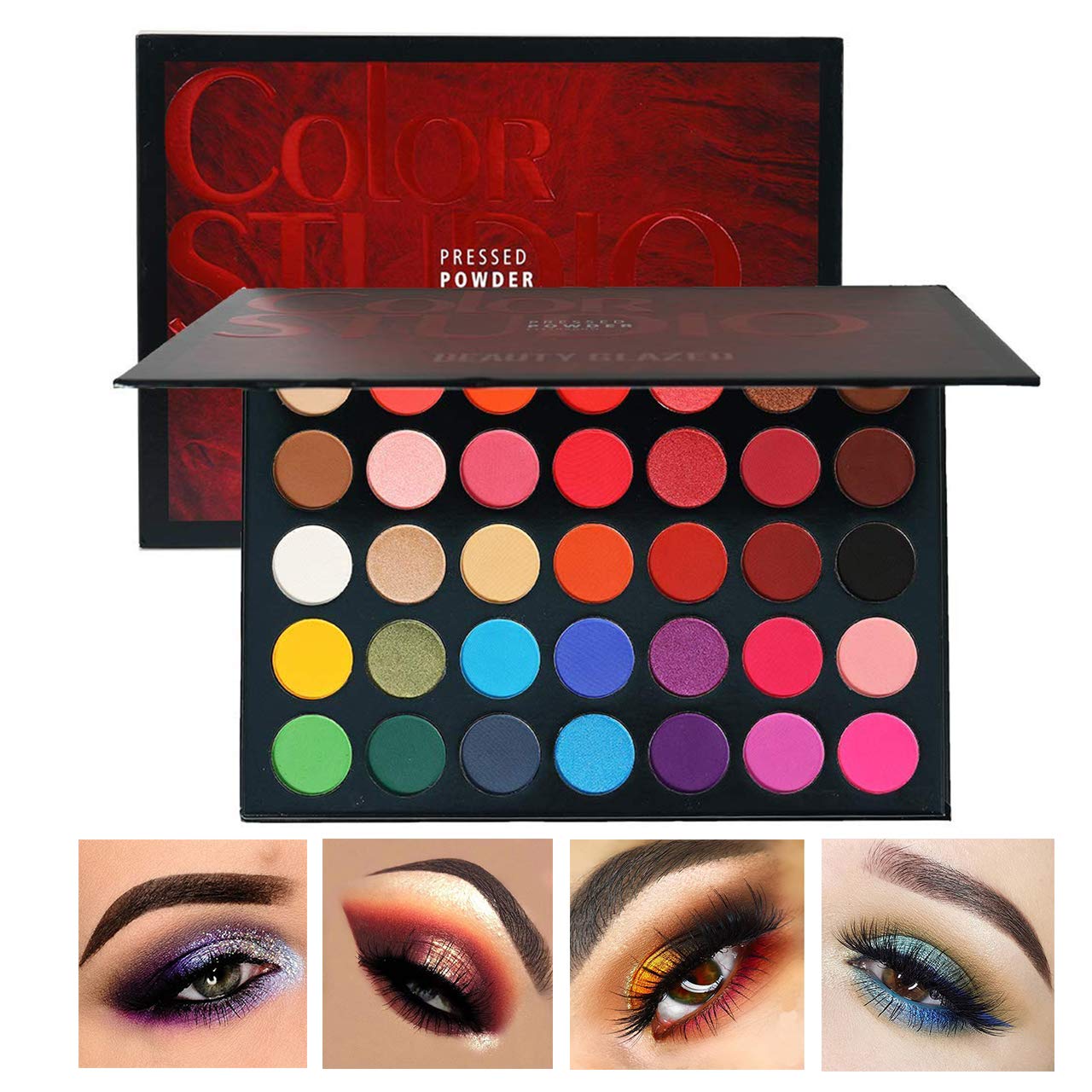 Price:$11.88     Beauty Glazed Sweatproof Matte and Shimmer Eyeshadow Make up Palettes Highly Pigmented 35 Colors Professional and Home Make up Christmas Palette Blendable Pressed Powder Eye Shadow   Beauty