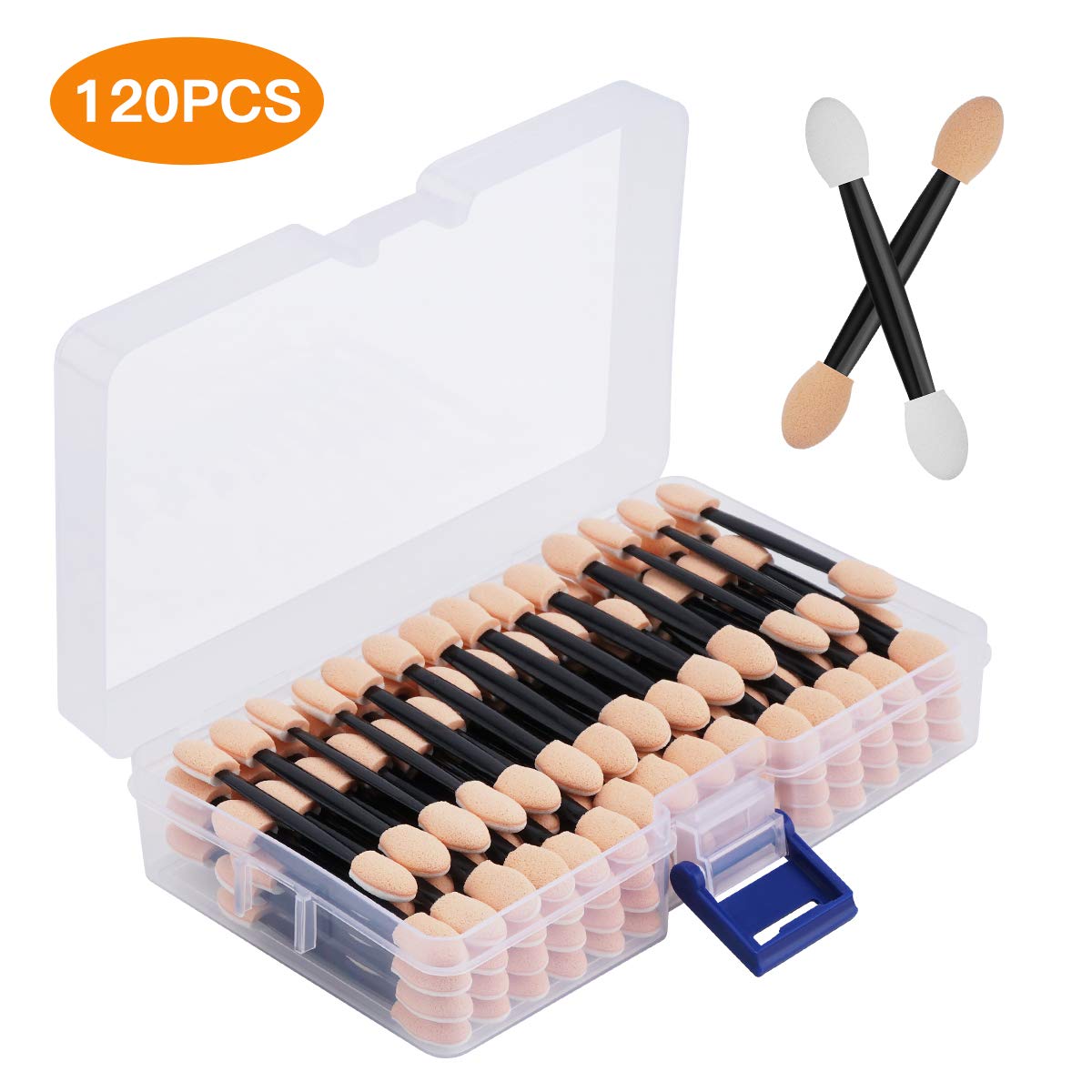 Price:$6.99    Cuttte 120PCS Disposable Dual Sides Eye Shadow Sponge Applicators with Container, 2.44' Length Eyeshadow Brushes Makeup Applicator  Beauty