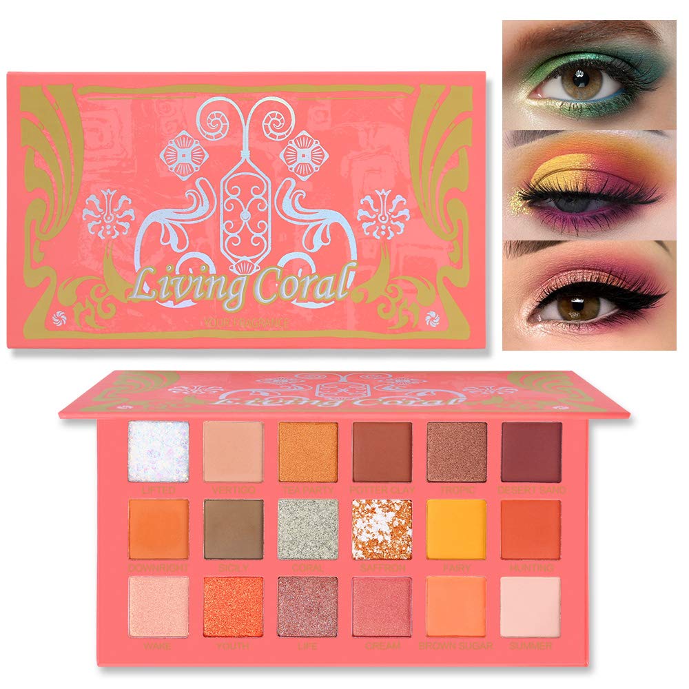 Price:$11.99     UCANBE Coral Eyeshadow Palette, High Pigment 18 Color Matte Shimmer Glitter Eye Shadow Pallet Waterproof Long Lasting Professional Eyeshadow Powder Makeup Palette   Beauty
