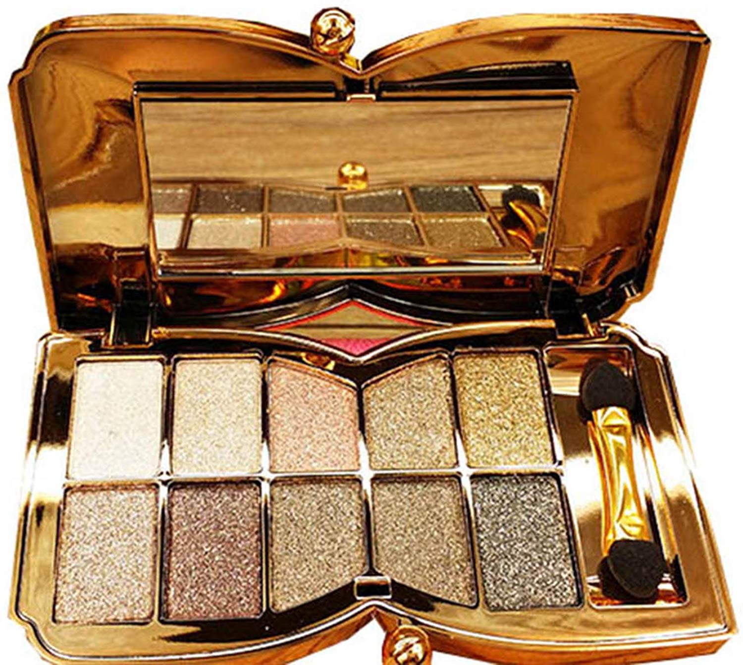Price:$14.99    Bernecy Glitter Eyeshadow Palette,10 Colors Sparkle Shimmer Eye Shadow Highly Pigmented Long Lasting Makeup Set Gold (Type 5), Small  Clothing