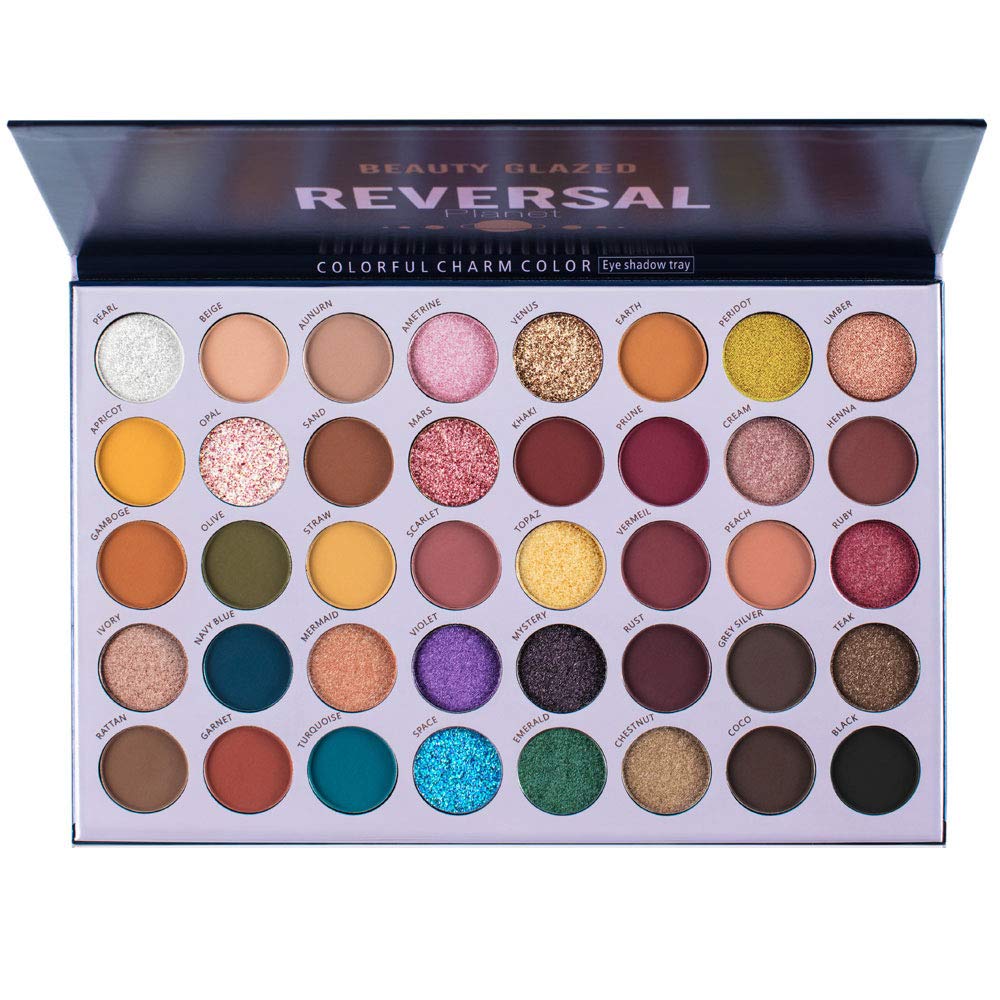 Price:$13.88     Beauty Glazed Reversal Planet Eyeshadow Palette, High Pigmented 40 Colors Natural Makeup Pallets Easy to Blend Shades Metallic Matte Glitter Shimmers Eyeshadow Sweatproof and Waterproof Eye Shadow   Beauty