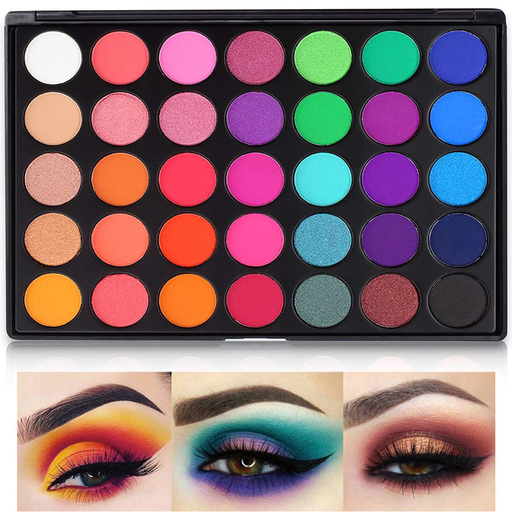 Price:$6.95     Eyeshadow Palette, 35 Bright Colors Matte Sweatproof Matte and Shimmer Eyeshadow Make up Palettes Christmas Palette Blendable Pressed Powder Eye Shadow   Beauty
