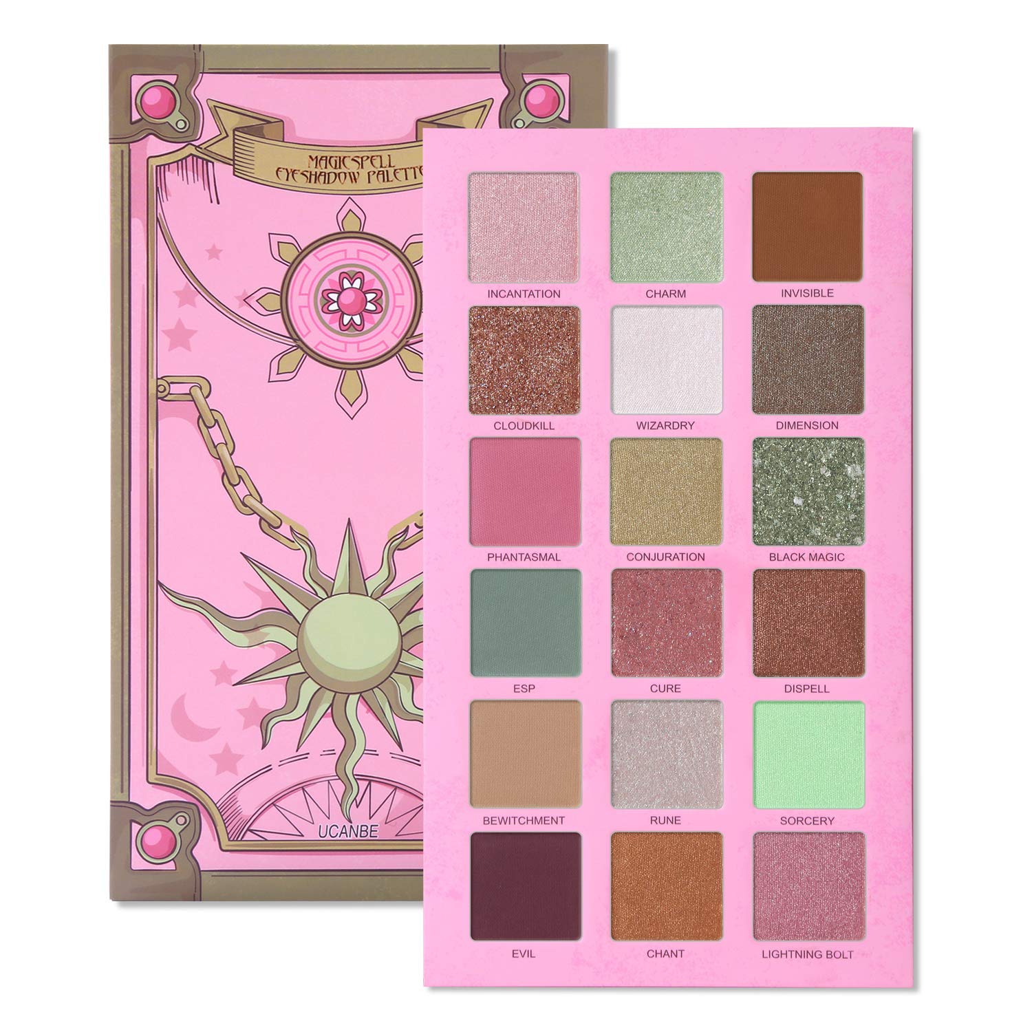 Price:$11.99     UCANBE Magic Spell Eyeshadow Palette 18 Color Pigment Matte Shimmer Glitter Eye Shadow Makeup - Nude Browm Peachy Pink Sage Green Velvet Texture Easy to Blend Long Lasting Pallet   Beauty