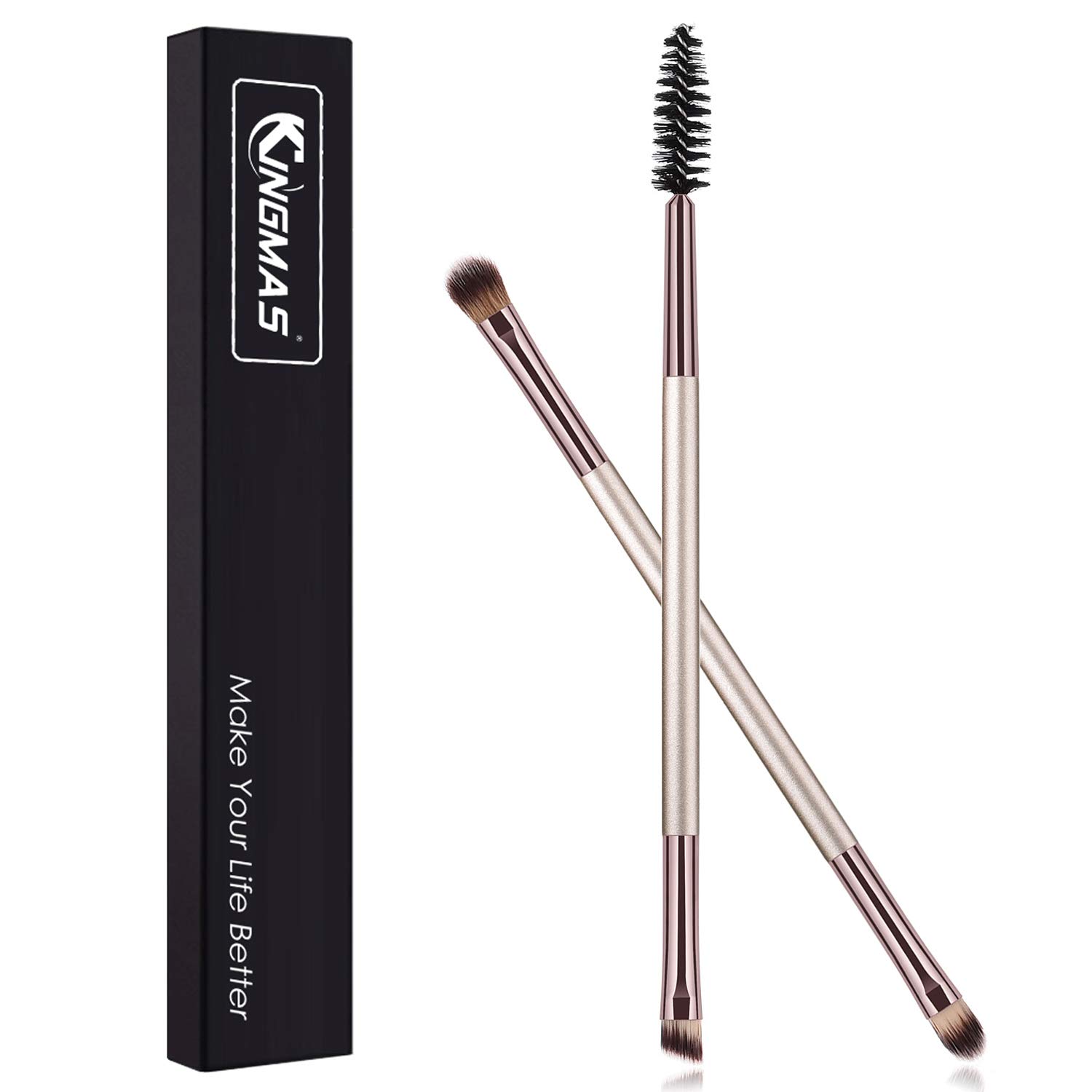 Price:$4.95    Duo Eyebrow Brush Set, KINGMAS 2 Pcs Professional Angled Eye Brow Brush, Eyeshadow Brush and Blending Spoolie Brush  Beauty