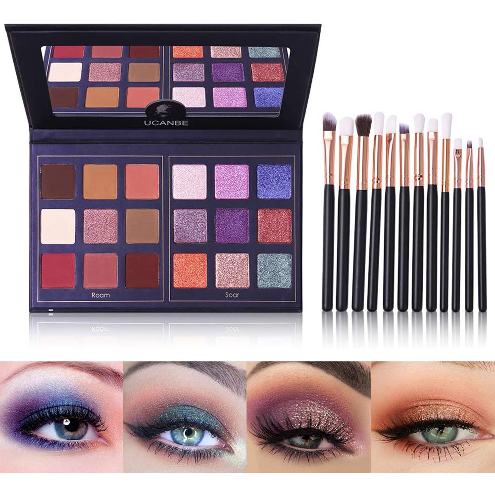 Price:$11.99     UCANBE Pro Eyeshadow Palette With 12pcs Makeup Brushes Set Matte Shimmer Eye Shadow Pallete Ultra Pigmented Natural Waterproof Long Lasting Powder Cosmetics Set (Set 1)   Beauty