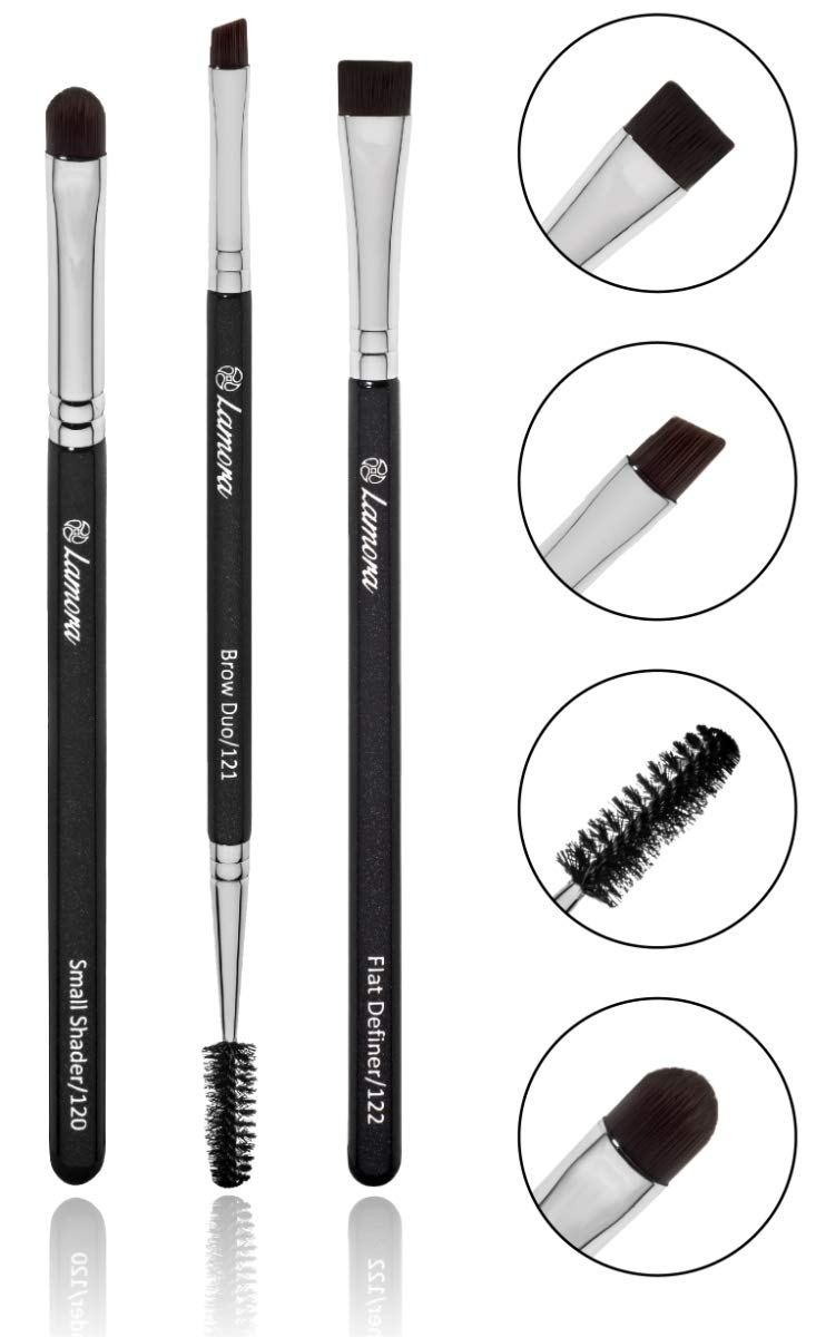 Price:$11.95    Eyebrow Brush - Duo Eye Brow Spoolie - Angled Eyeshadow Eyeliner - Precision Flat Definer - Small Shader - Premium Quality 3 Piece Set - Cruelty Free Synthetic Bristles - Apply Gel Powder Wax Pomade  Beauty