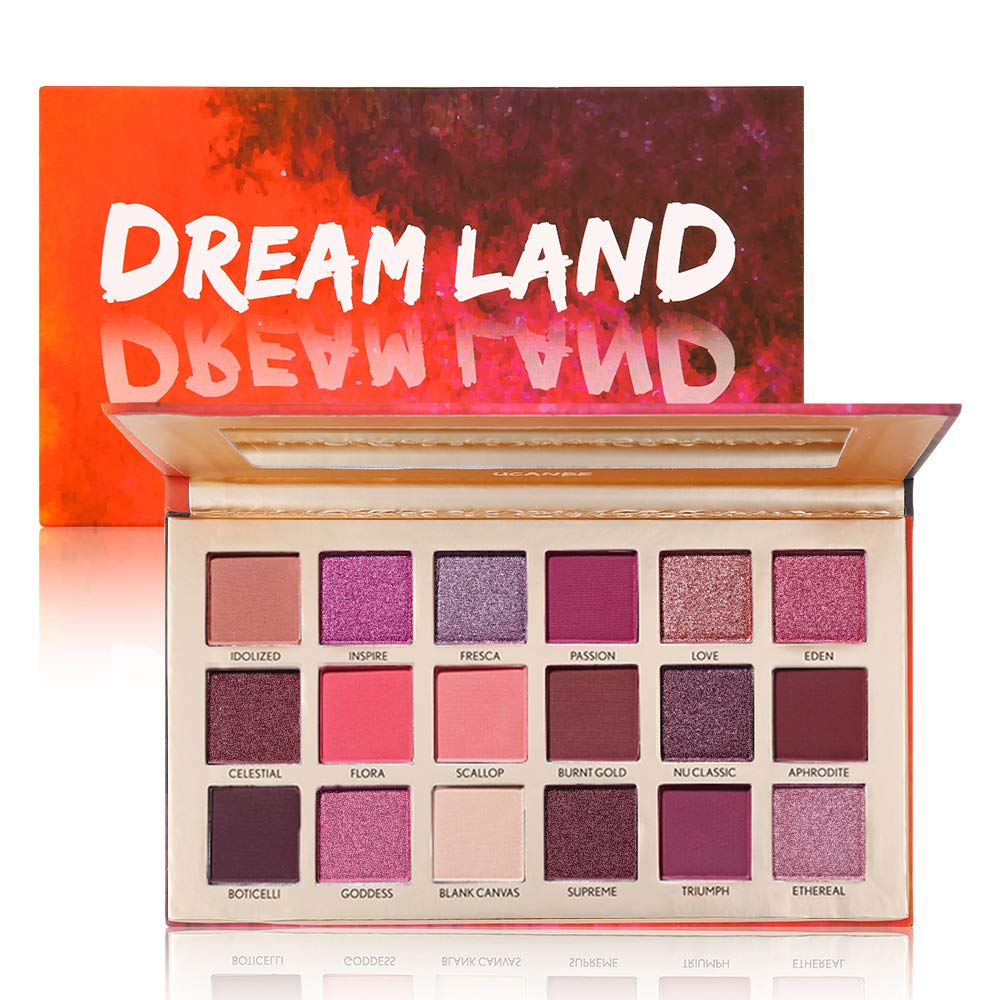Price:$8.50     UCANBE Pro 18 Shimmer & Matte Pigmented Eyeshadow Palette - Pink Peachy Red Brown Metallic Glitter Eye Shadow Makeup Pallet   Beauty