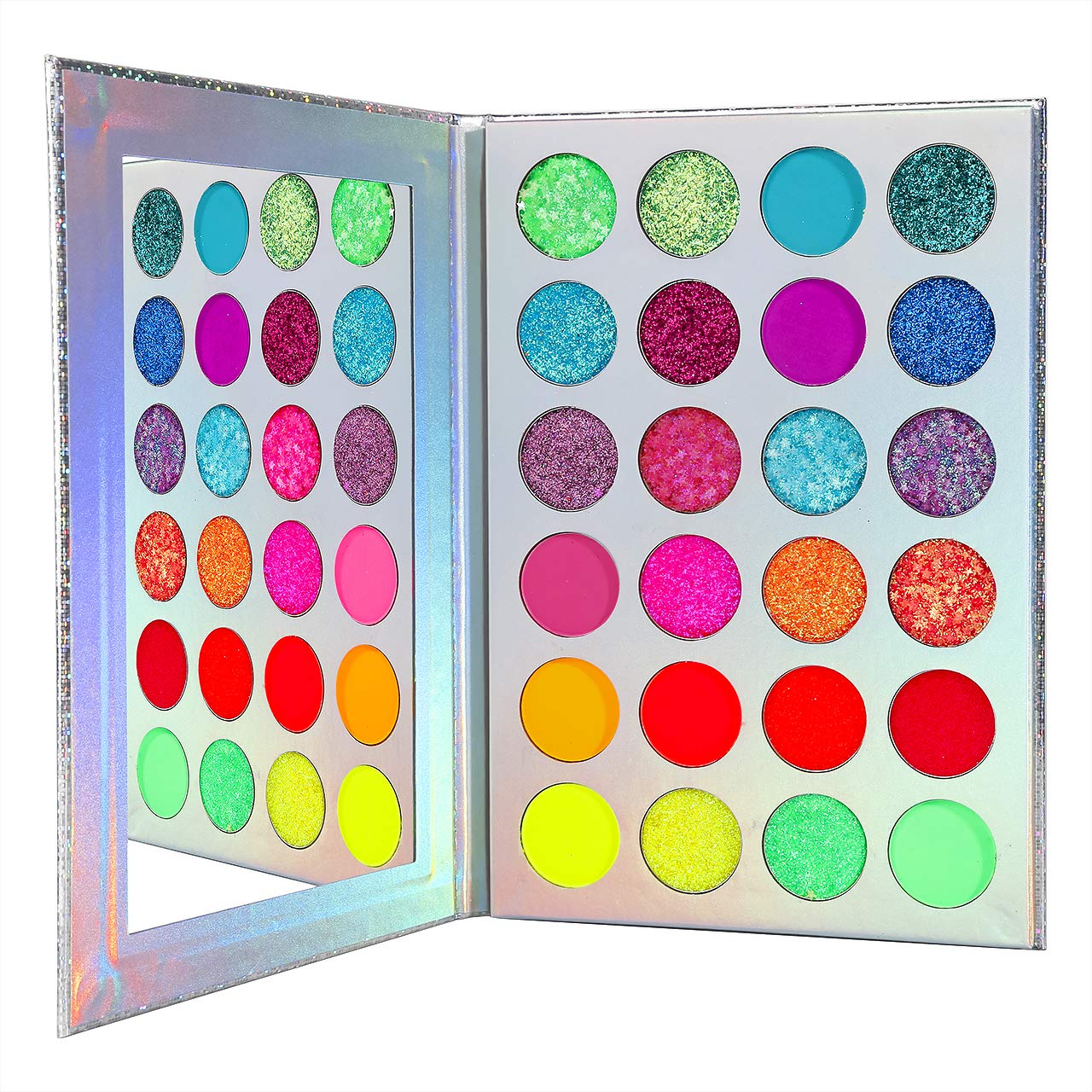 Price:$18.97     Neon Glitter Eyeshadow Palette Makeup, Afflano UV Glow Blacklight Highly Pigmented Palette Eye Shadow Pallets, Matte Bright Colorful Rainbow Blue Red Orange Purple Green Pressed Glitter Makeup Palettes   Beauty