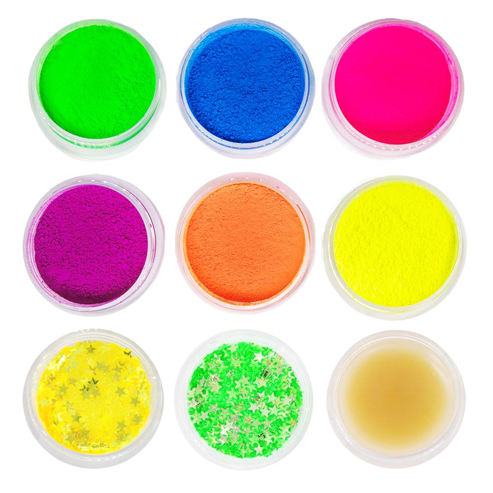Price:$13.98     Neon Pigment Eyeshadow Powder with Eye Shadow Base, MSJiA 8 Mixed Bright Matter Colors UV Glow Blacklight Luminous Pigments Fluorescent Glitter Mica Dye Colorant Makeup Kit   Beauty