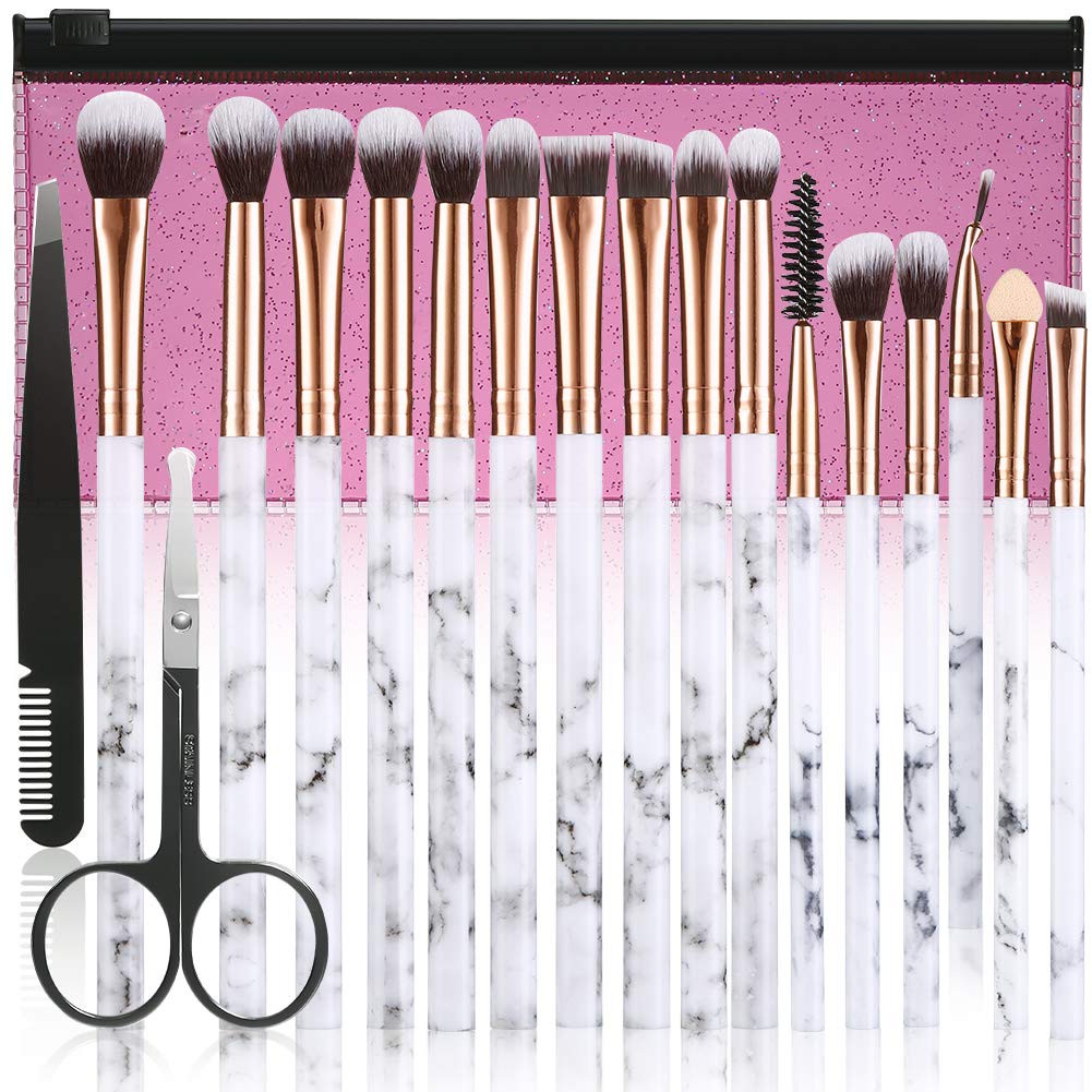 Price:$8.99    Makeup Brushes DUAIU 16Pcs Premium Synthetic Eyeshadow brushes Eyebrow Eyeliner Blending Marble Handle Brushes sets with Pink Cosmetic Bag Eyebrow Tweezers Nose Scissors  Beauty