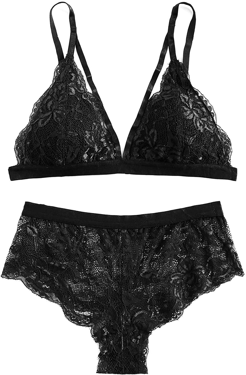 Price:$9.99    SweatyRocks Women's Tie Front Lace Bralette and Pantie Lingerie Set Solid Black XS  Clothing