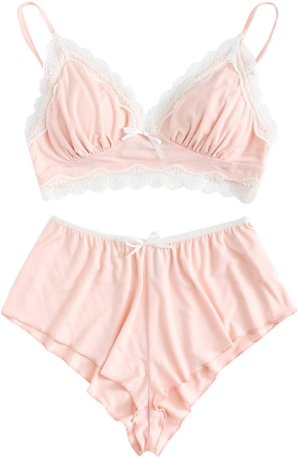 Price:$19.99 SweatyRocks Women's Lace Trim Underwear Lingerie Straps Bralette and Panty Set Pink XS at Amazon Women’s Clothing store