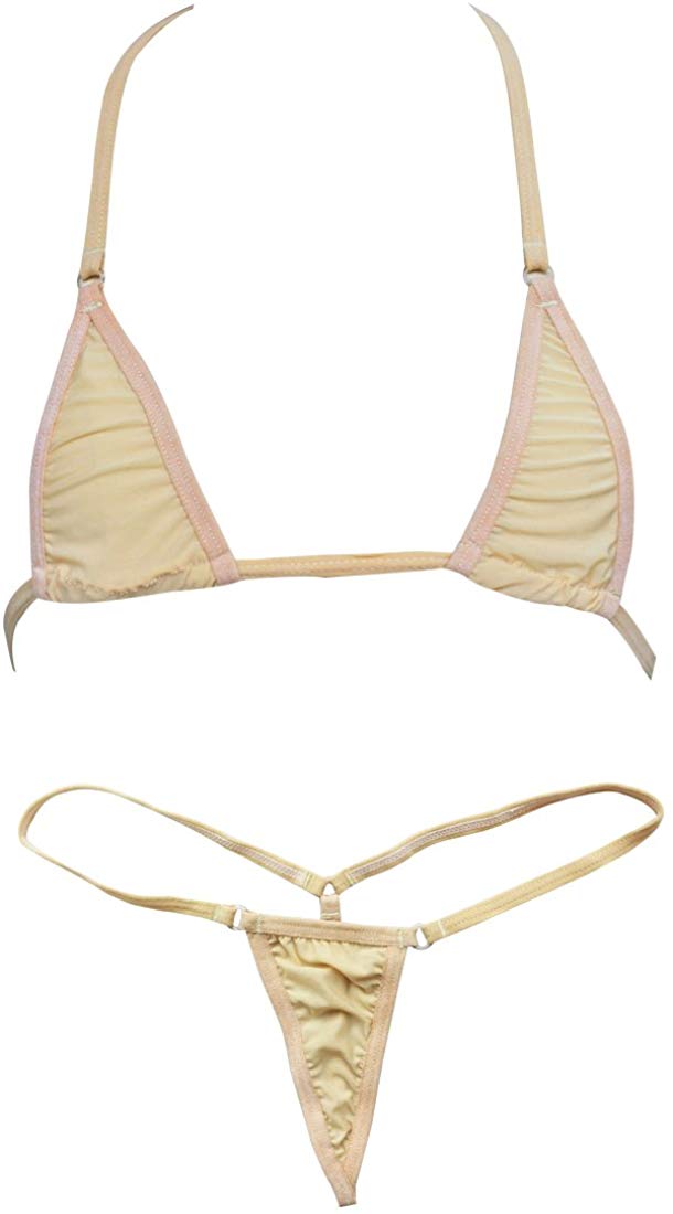 Price:$12.98    iEFiEL Women Micro G-String Bikini 2 Piece Sliding Top Thong Small Bra (Beige)  Clothing