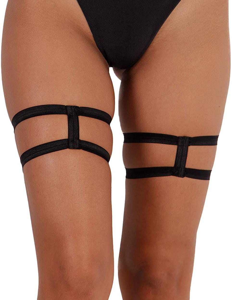 Price:$9.95    iHeartRaves Black Strappy Caged Harness Leg Garters (Small/Medium)  Clothing