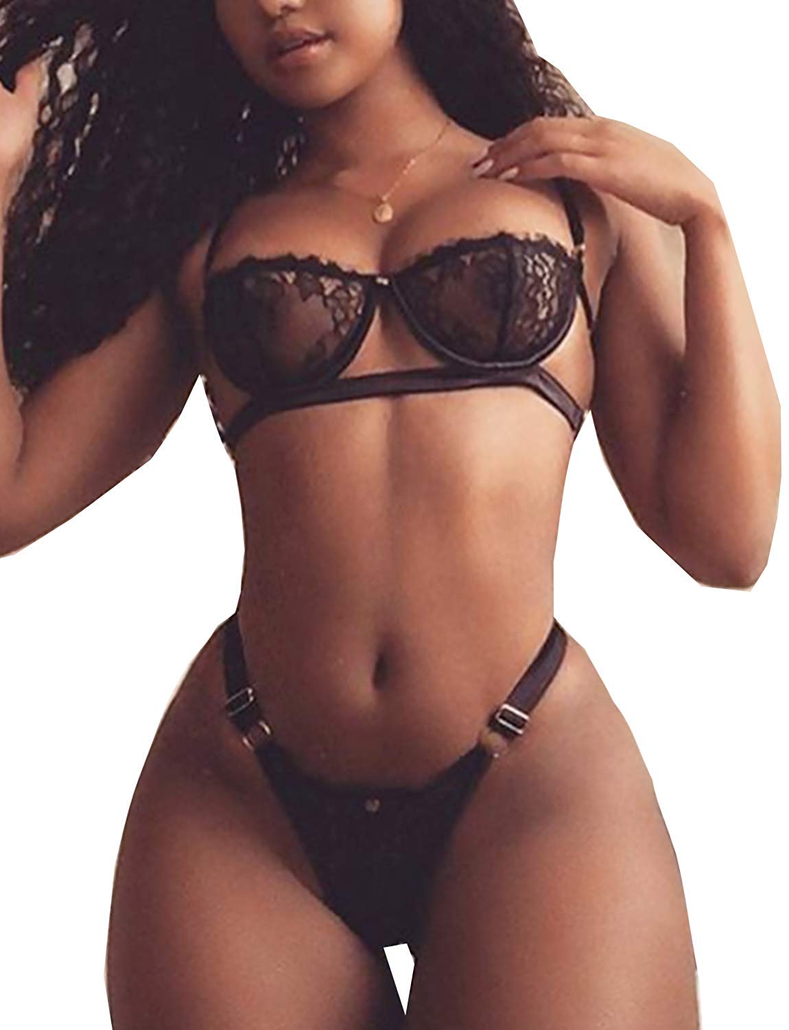 Price:$15.59    2 Piece Women's Lingerie Set Lace Bralette Strappy Lingerie Set Bridal Eyelash Bra and Panty Set Mesh Underwear Negligee  Clothing