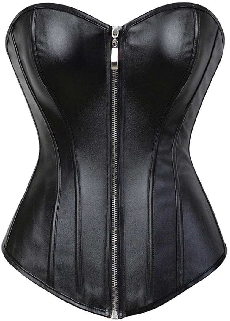Price:$19.99    Kranchungel Women's Punk Rock Faux Leather Corset Retro Goth Waist Cincher Basque Bustier Small Black  Clothing