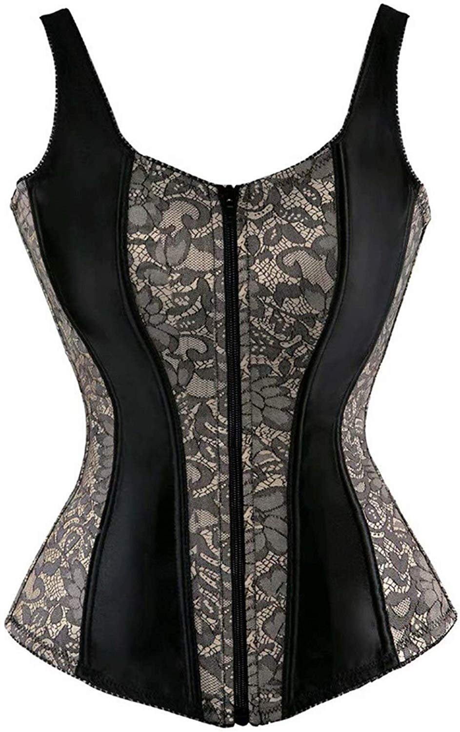 Price:$18.99 jutrisujo Overbust Corset Bustier with Straps Women's Sexy Basquesr Satin Floral Lace Plus Size Grey S at Amazon Women’s Clothing store
