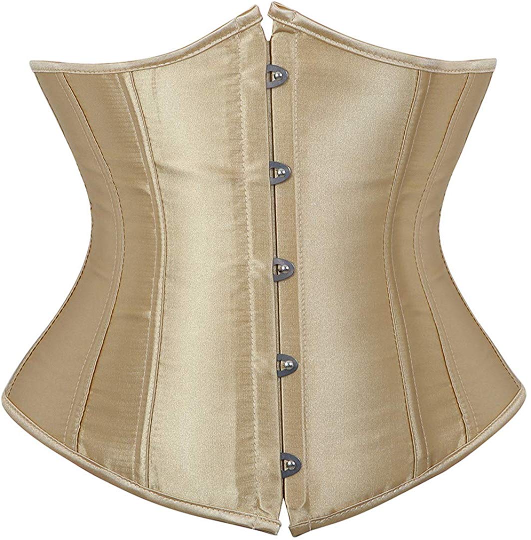Price:$12.98 Kranchungel Women's Vintage Satin Underbust Corset Bustier Waist Cincher Bodyshaper Small Beige at Amazon Women’s Clothing store