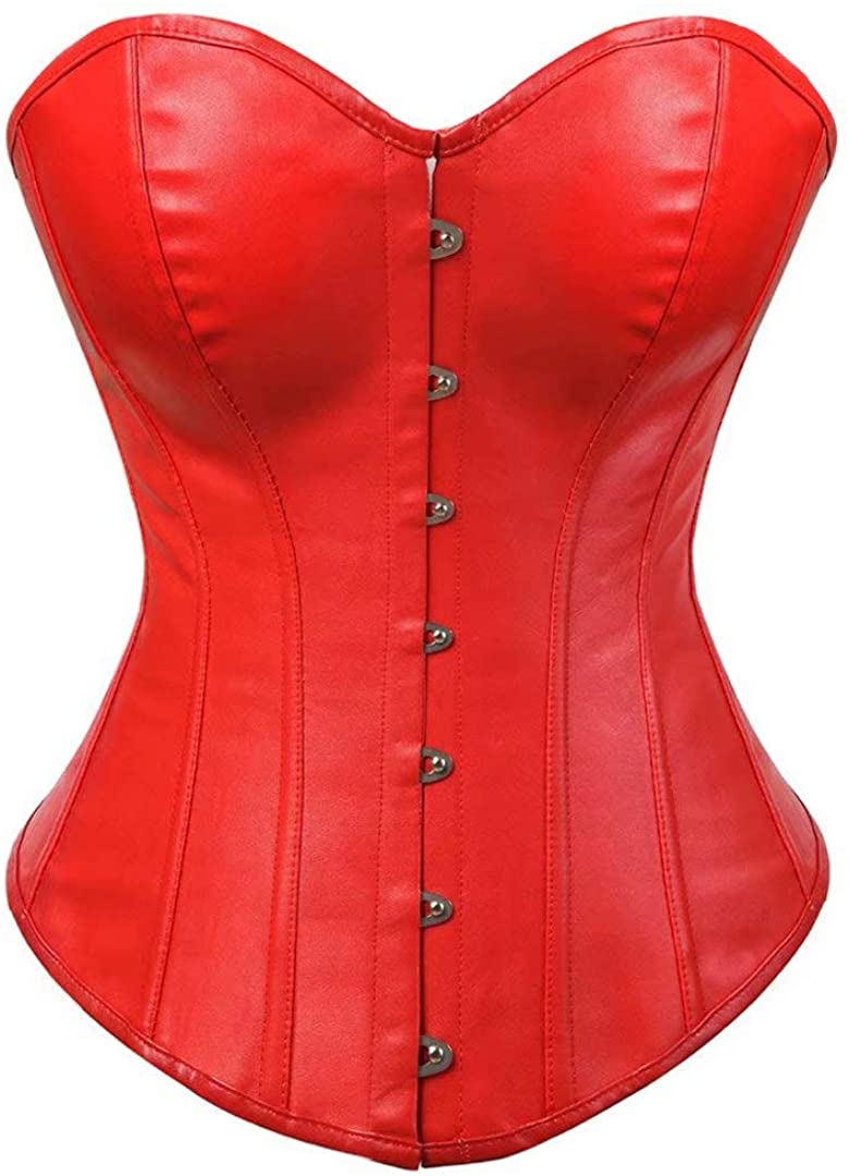 Price:$16.99    Womens Sexy Faux Leather Overbust Corset Bustier Basque Gothic Top Red S  Clothing