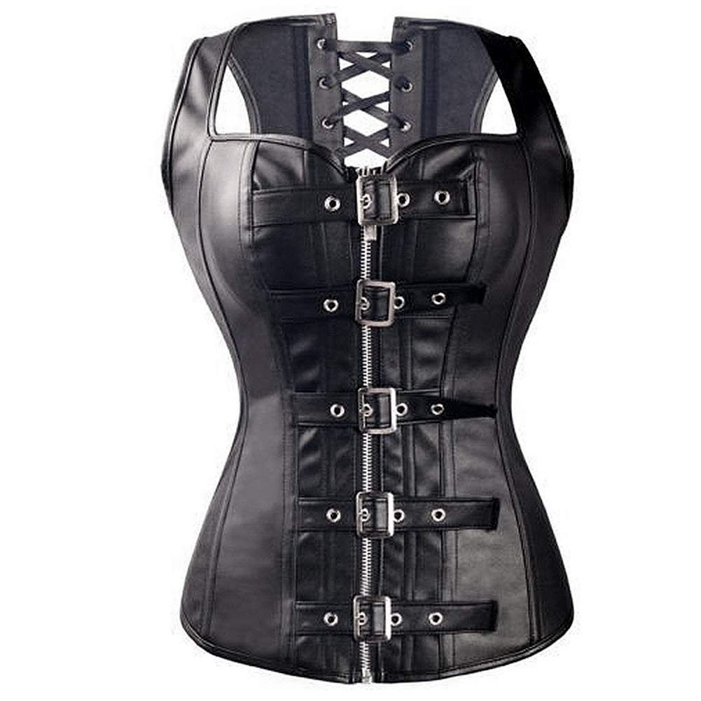 Price:$25.99    MISS MOLY Faux Leather Corset Vest Plus Size Lingerie Buckle Lacing Steel Boned (Black, Small)  Clothing