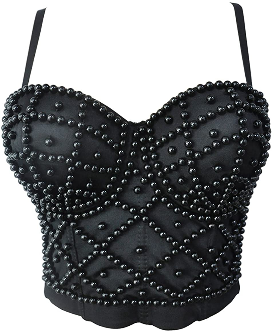 Price:$27.99    BSLINGERIE Madonna Style Metallic Studs Bustier Bra Corset Top (S, Black Pearl)  Clothing