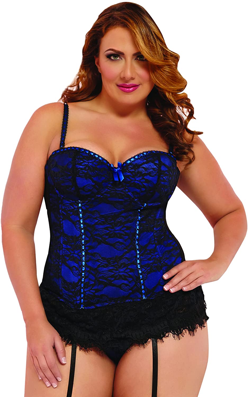 Price:$21.93    Plus Size Underwire Lace Overlay Bustier Lingerie  Clothing