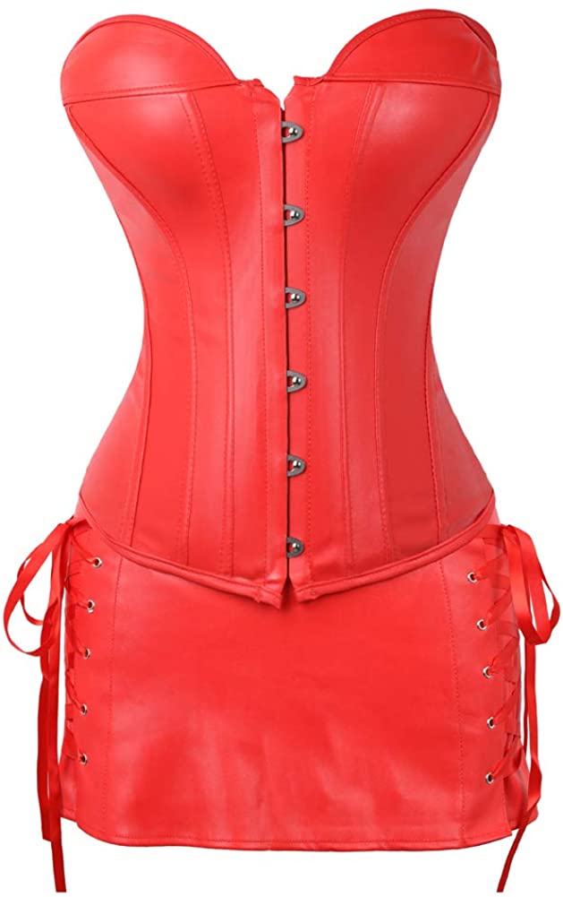 Price:$25.99    Grebrafan Gothic Plus Size Faux Leather Corset Skirt (US(4-6) S, red)  Clothing