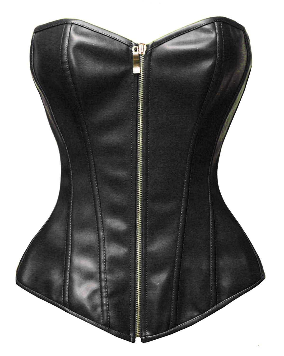 Price:$20.99    Bslingerie Womens Faux Leather Zipper Front Bustier Corset (S, Black)  Black Corset Zipper  Clothing